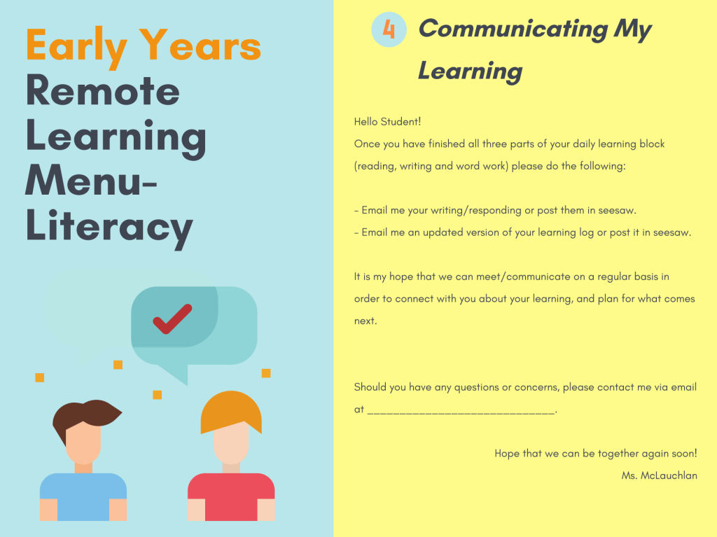 Early Years: Remote Learning Menu- Literacy – @MsMcLauchlan Reads